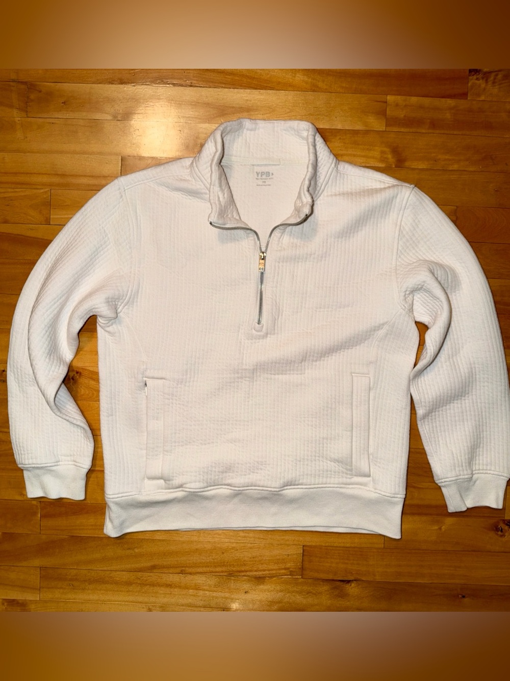 Abercrombie YPB Textured Ribbed Half Zip Sweatshirt Cream XS Oversized